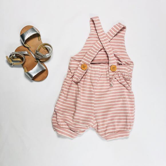 BABY GIRL PINK STRIPED ROMPER SIZE 9/12M - Picture 2 of 2